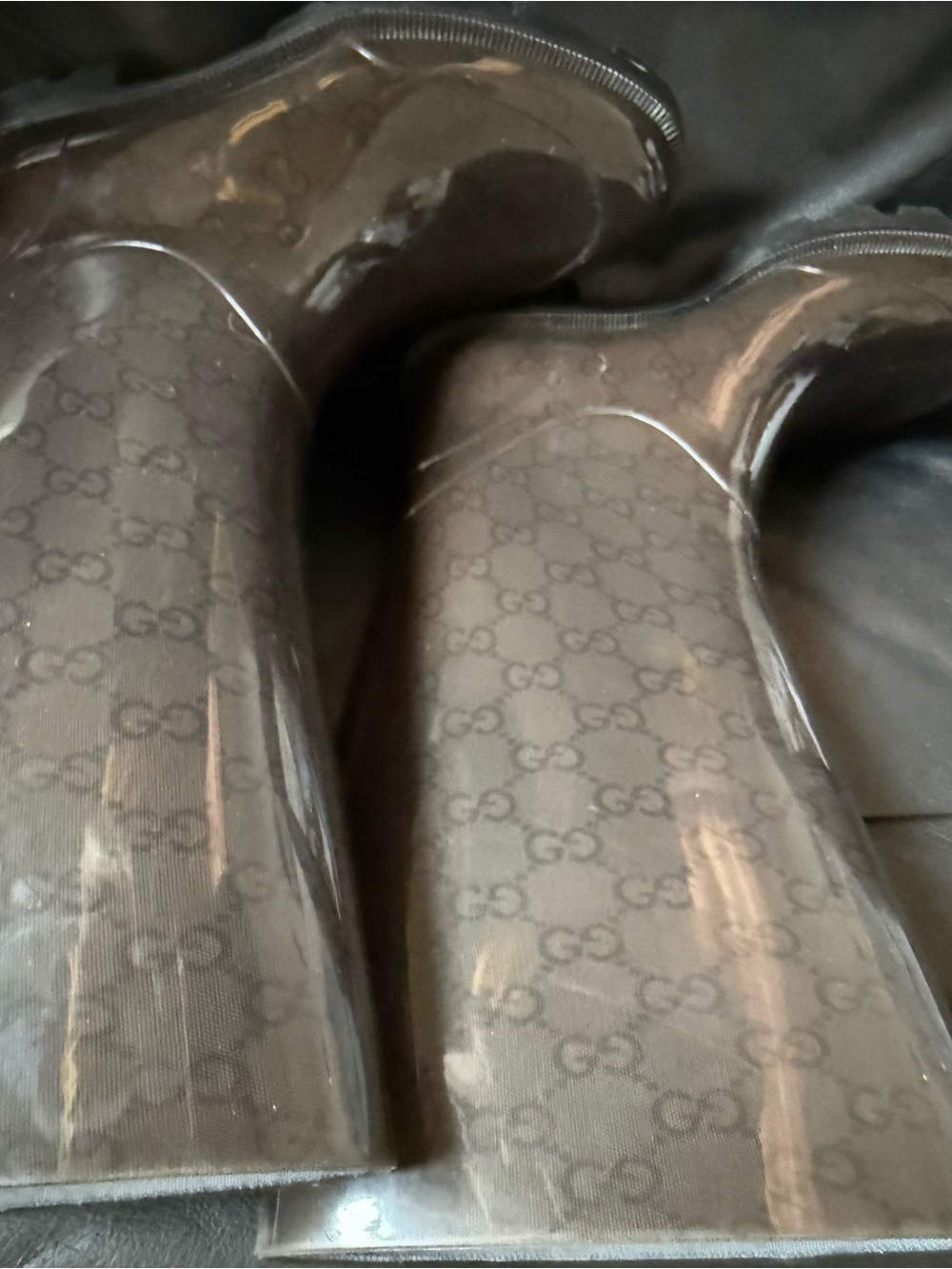 Gucci Brown Monogram Mid-Calf Rain Boots - Picture 6 of 7